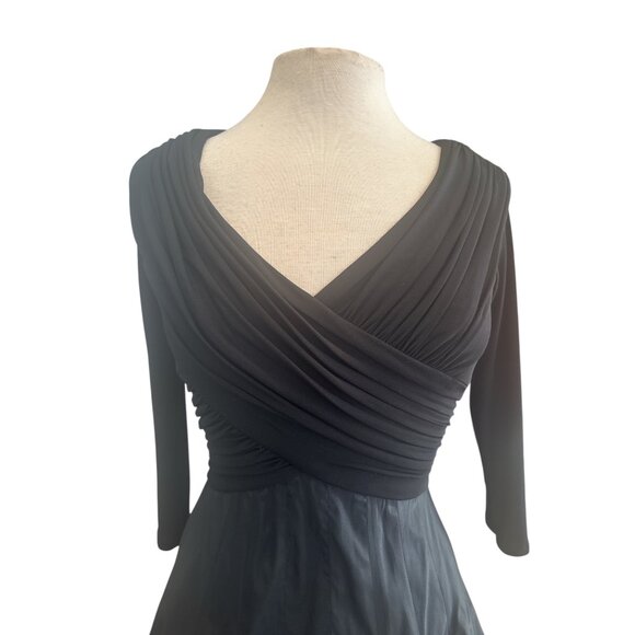 Vintage Tadashi Collection Black Draped Surplice Fit & Flare Cocktail Dress Wome - Picture 6 of 12